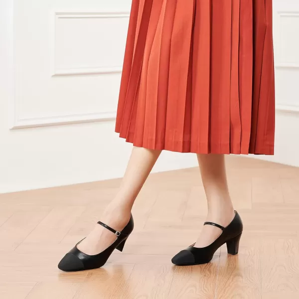 C.Paravano Mary Jane Pumps Women 's Pumps Closed Almond Toe Block Heels Adjustable Strap Office Work Party Shoes