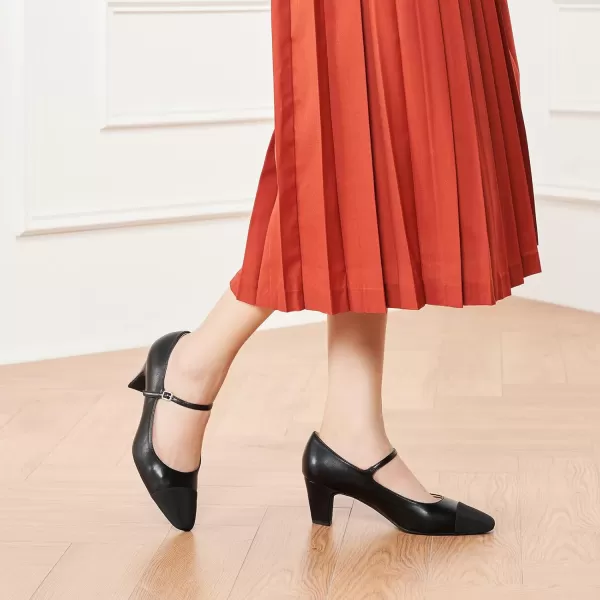 C.Paravano Mary Jane Pumps Women 's Pumps Closed Almond Toe Block Heels Adjustable Strap Office Work Party Shoes