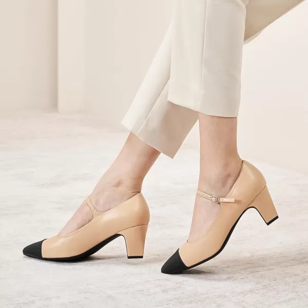 C.Paravano Mary Jane Pumps Women 's Pumps Closed Almond Toe Block Heels Adjustable Strap Office Work Party Shoes