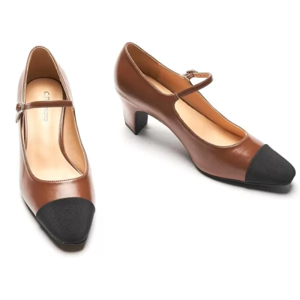 C.Paravano Mary Jane Pumps Women 's Pumps Closed Almond Toe Block Heels Adjustable Strap Office Work Party Shoes