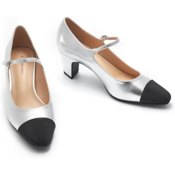 C.Paravano Mary Jane Pumps Women 's Pumps Closed Almond Toe Block Heels Adjustable Strap Office Work Party Shoes