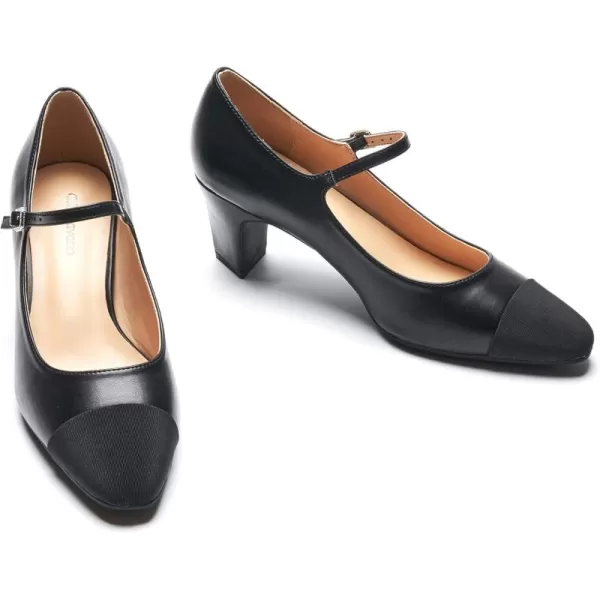 C.Paravano Mary Jane Pumps Women 's Pumps Closed Almond Toe Block Heels Adjustable Strap Office Work Party Shoes