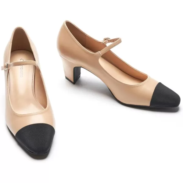 C.Paravano Mary Jane Pumps Women 's Pumps Closed Almond Toe Block Heels Adjustable Strap Office Work Party Shoes