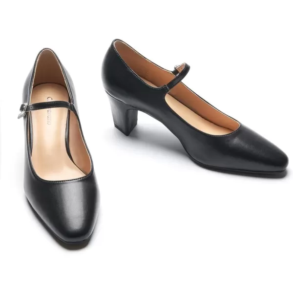 C.Paravano Mary Jane Pumps Women 's Pumps Closed Almond Toe Block Heels Adjustable Strap Office Work Party Shoes