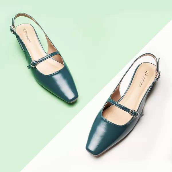 C.Paravano Slingback Sandals Women's Slingback Heels Square Toe Block Low Heels Slingback Strap with Buckle Fashion Casual Sandals