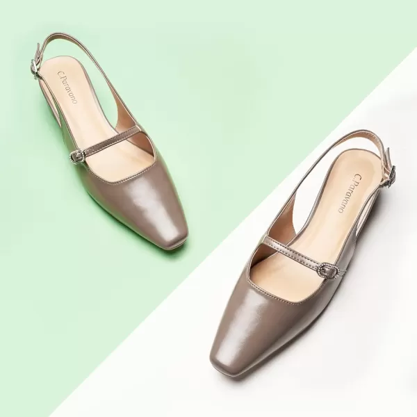 C.Paravano Slingback Sandals Women's Slingback Heels Square Toe Block Low Heels Slingback Strap with Buckle Fashion Casual Sandals