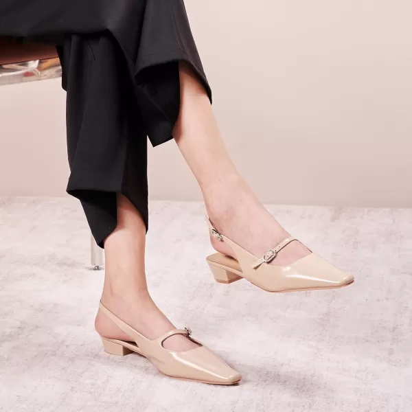 C.Paravano Slingback Sandals Women's Slingback Heels Square Toe Block Low Heels Slingback Strap with Buckle Fashion Casual Sandals