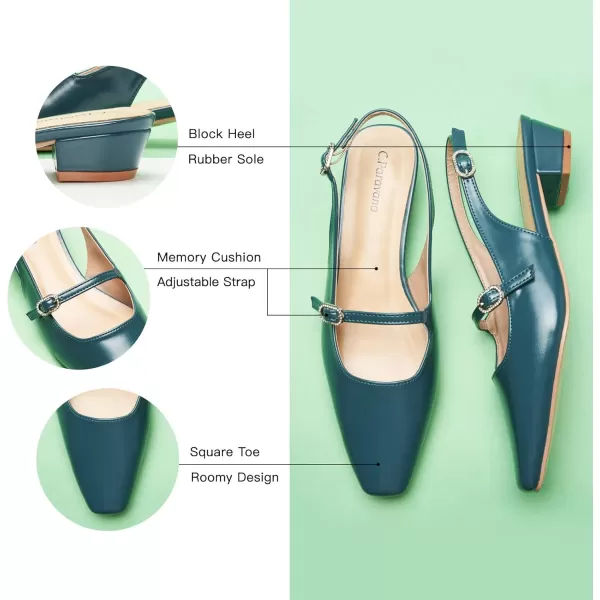 C.Paravano Slingback Sandals Women's Slingback Heels Square Toe Block Low Heels Slingback Strap with Buckle Fashion Casual Sandals