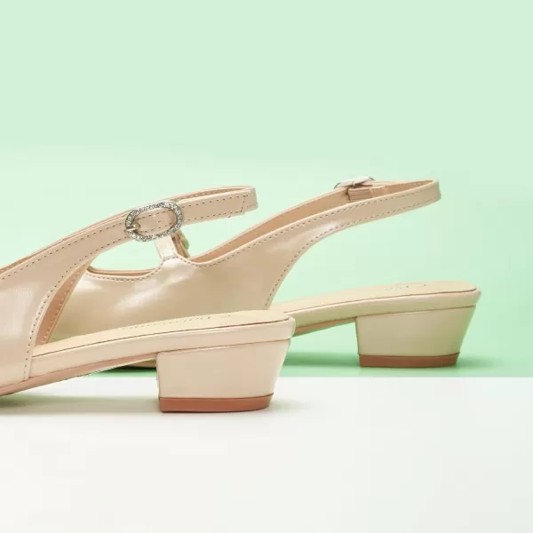 C.Paravano Slingback Sandals Women's Slingback Heels Square Toe Block Low Heels Slingback Strap with Buckle Fashion Casual Sandals