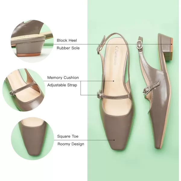 C.Paravano Slingback Sandals Women's Slingback Heels Square Toe Block Low Heels Slingback Strap with Buckle Fashion Casual Sandals