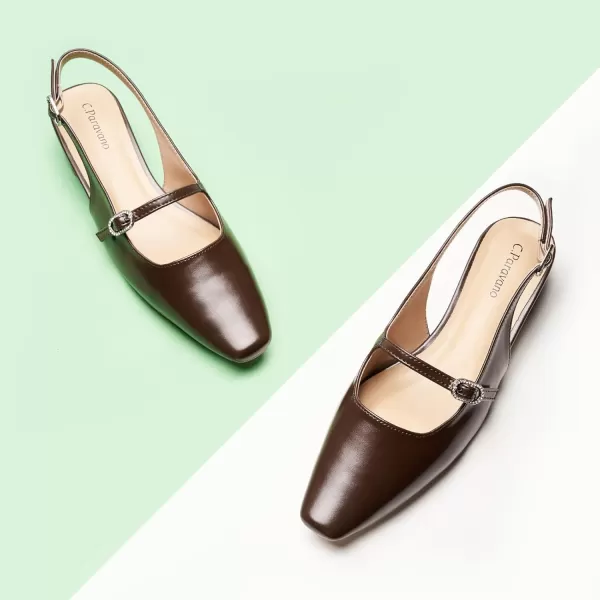 C.Paravano Slingback Sandals Women's Slingback Heels Square Toe Block Low Heels Slingback Strap with Buckle Fashion Casual Sandals