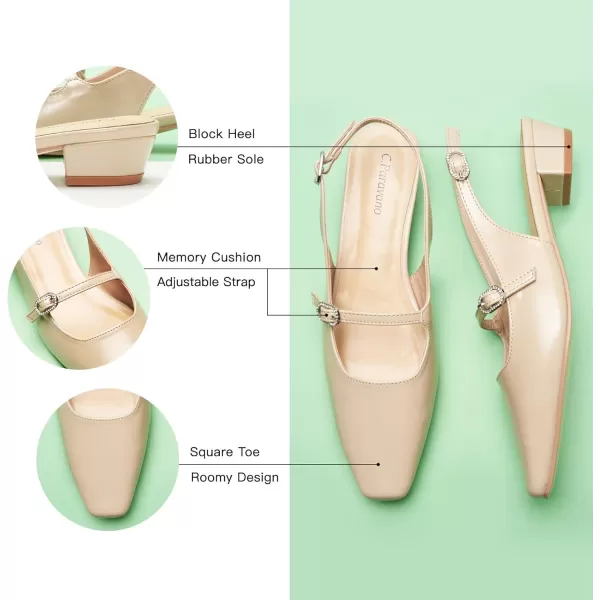 C.Paravano Slingback Sandals Women's Slingback Heels Square Toe Block Low Heels Slingback Strap with Buckle Fashion Casual Sandals