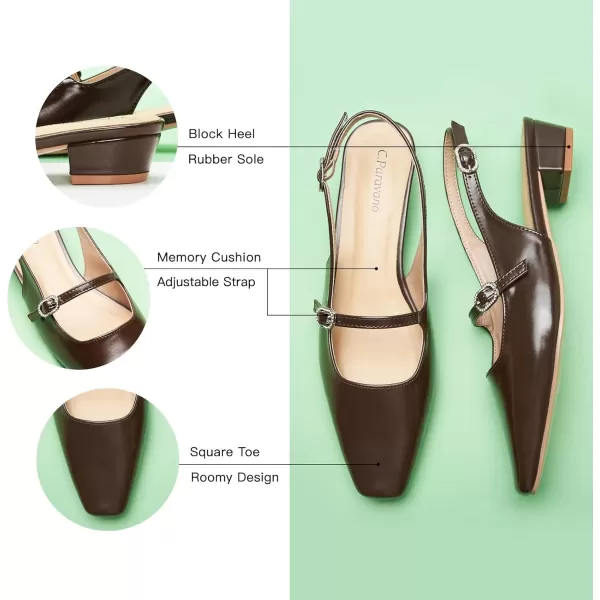 C.Paravano Slingback Sandals Women's Slingback Heels Square Toe Block Low Heels Slingback Strap with Buckle Fashion Casual Sandals
