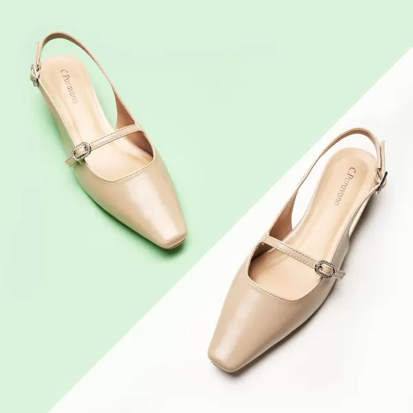 C.Paravano Slingback Sandals Women's Slingback Heels Square Toe Block Low Heels Slingback Strap with Buckle Fashion Casual Sandals