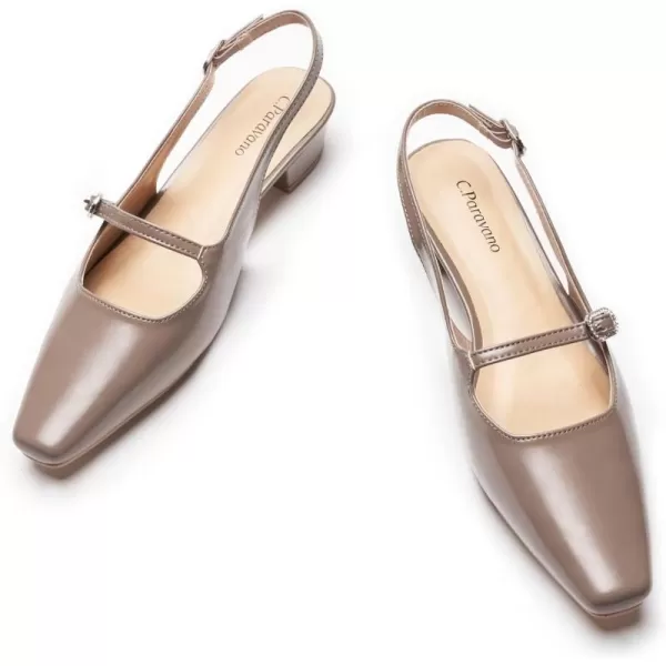 C.Paravano Slingback Sandals Women's Slingback Heels Square Toe Block Low Heels Slingback Strap with Buckle Fashion Casual Sandals