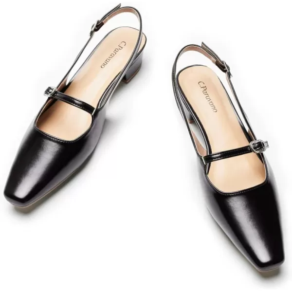 C.Paravano Slingback Sandals Women's Slingback Heels Square Toe Block Low Heels Slingback Strap with Buckle Fashion Casual Sandals