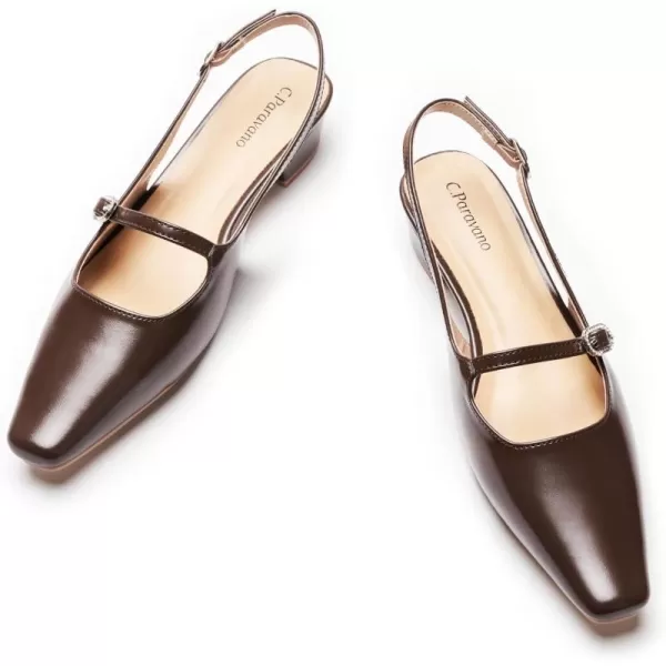 C.Paravano Slingback Sandals Women's Slingback Heels Square Toe Block Low Heels Slingback Strap with Buckle Fashion Casual Sandals