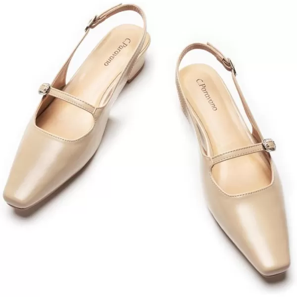 C.Paravano Slingback Sandals Women's Slingback Heels Square Toe Block Low Heels Slingback Strap with Buckle Fashion Casual Sandals