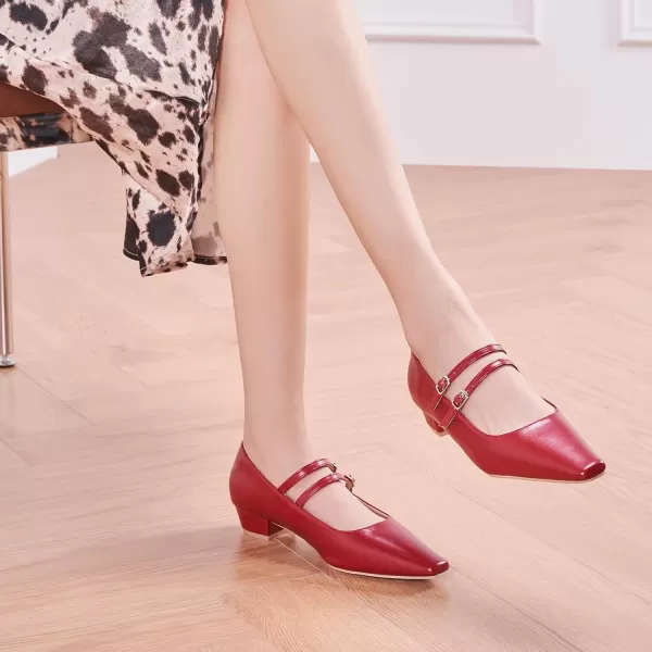 C.Paravano Wome's Pumps Closed Toe Pumps Square Toe Block Heels Adjustable Double Straps Pump Shoes
