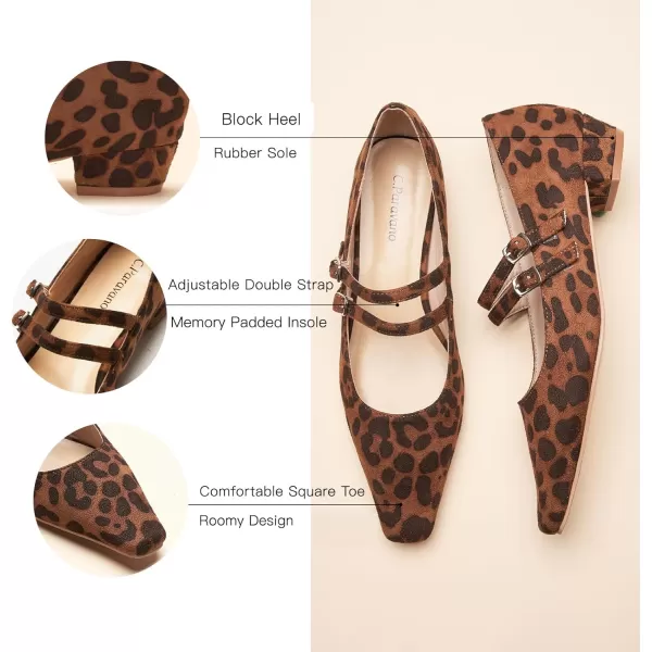 C.Paravano Wome's Pumps Closed Toe Pumps Square Toe Block Heels Adjustable Double Straps Pump Shoes