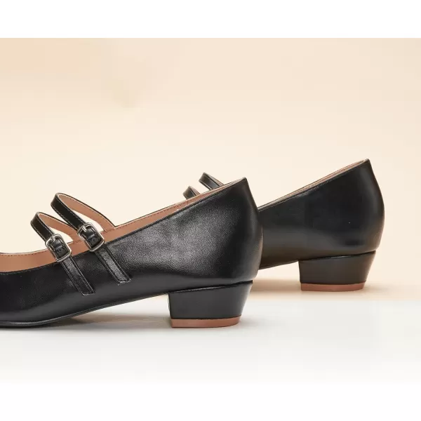 C.Paravano Wome's Pumps Closed Toe Pumps Square Toe Block Heels Adjustable Double Straps Pump Shoes