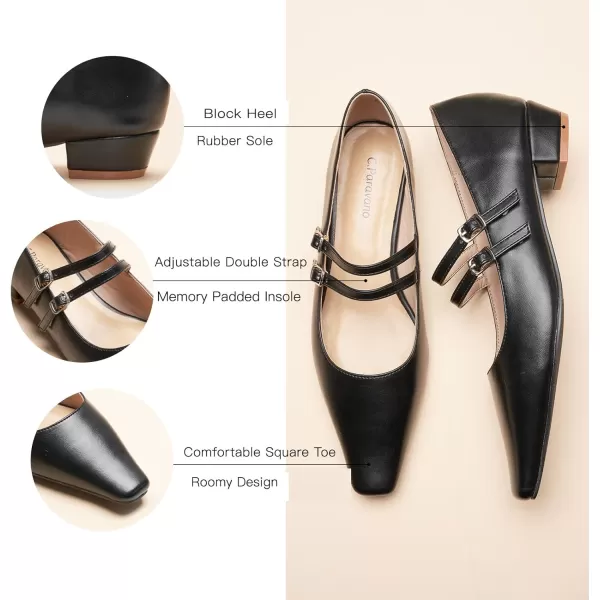 C.Paravano Wome's Pumps Closed Toe Pumps Square Toe Block Heels Adjustable Double Straps Pump Shoes