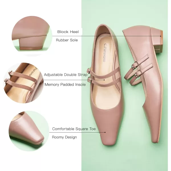 C.Paravano Wome's Pumps Closed Toe Pumps Square Toe Block Heels Adjustable Double Straps Pump Shoes
