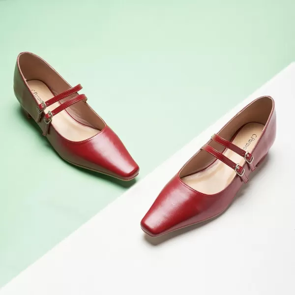 C.Paravano Wome's Pumps Closed Toe Pumps Square Toe Block Heels Adjustable Double Straps Pump Shoes