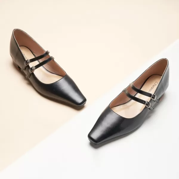 C.Paravano Wome's Pumps Closed Toe Pumps Square Toe Block Heels Adjustable Double Straps Pump Shoes
