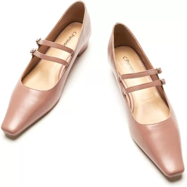 C.Paravano Wome's Pumps Closed Toe Pumps Square Toe Block Heels Adjustable Double Straps Pump Shoes