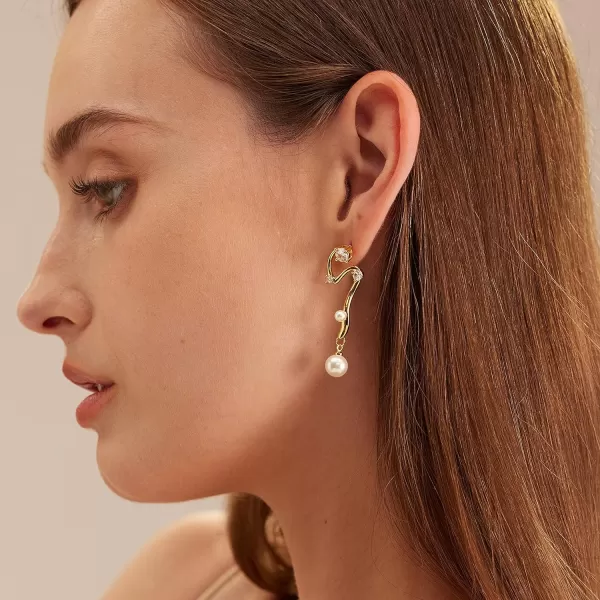 C.Paravano Gold Earrings Dangle | Dangle Earrings Pearl Gold | Wedding Earrings Gold | 18K Gold Plated Earrings for Women | 925 Sterling Silver Earrings for Women