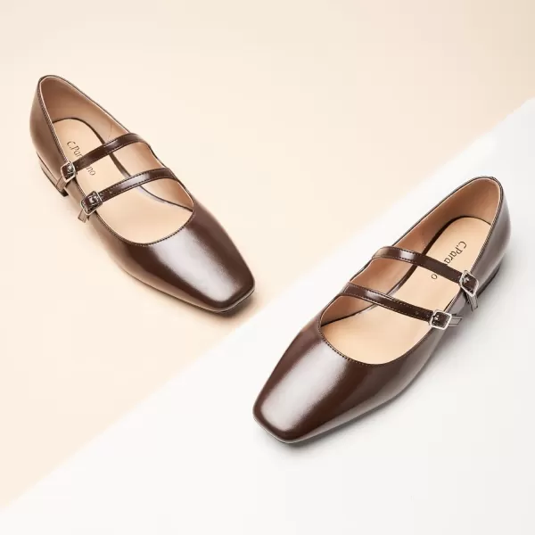 C.Paravano Women's Flats Mary Jane Flats Ballet Flats for Women Square Toe Block Heel Adjustable Straps Flat Fashion Casual Dressy Shoes