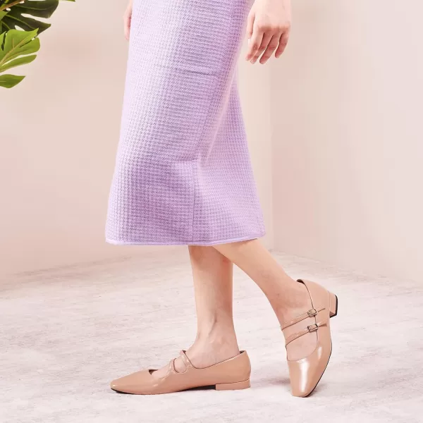 C.Paravano Women's Flats Mary Jane Flats Ballet Flats for Women Square Toe Block Heel Adjustable Straps Flat Fashion Casual Dressy Shoes