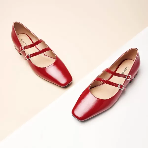 C.Paravano Women's Flats Mary Jane Flats Ballet Flats for Women Square Toe Block Heel Adjustable Straps Flat Fashion Casual Dressy Shoes