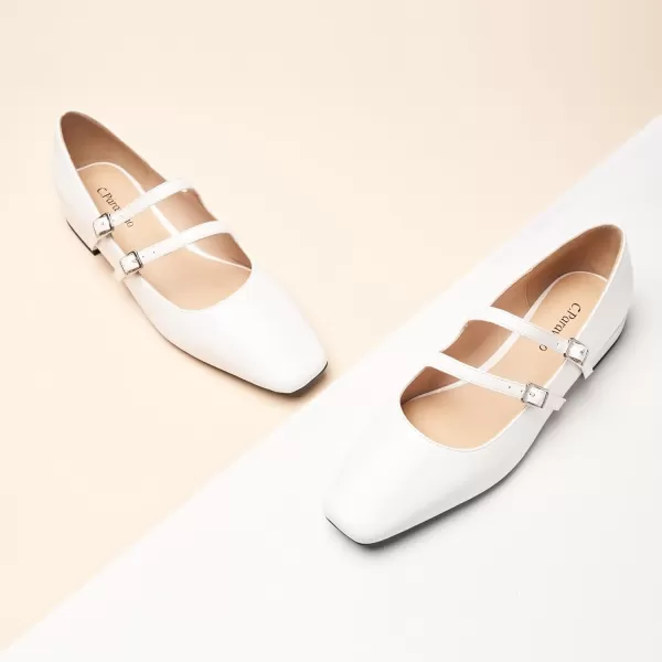 C.Paravano Women's Flats Mary Jane Flats Ballet Flats for Women Square Toe Block Heel Adjustable Straps Flat Fashion Casual Dressy Shoes