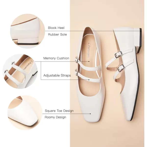C.Paravano Women's Flats Mary Jane Flats Ballet Flats for Women Square Toe Block Heel Adjustable Straps Flat Fashion Casual Dressy Shoes