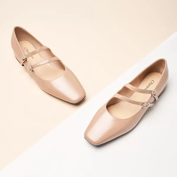C.Paravano Women's Flats Mary Jane Flats Ballet Flats for Women Square Toe Block Heel Adjustable Straps Flat Fashion Casual Dressy Shoes