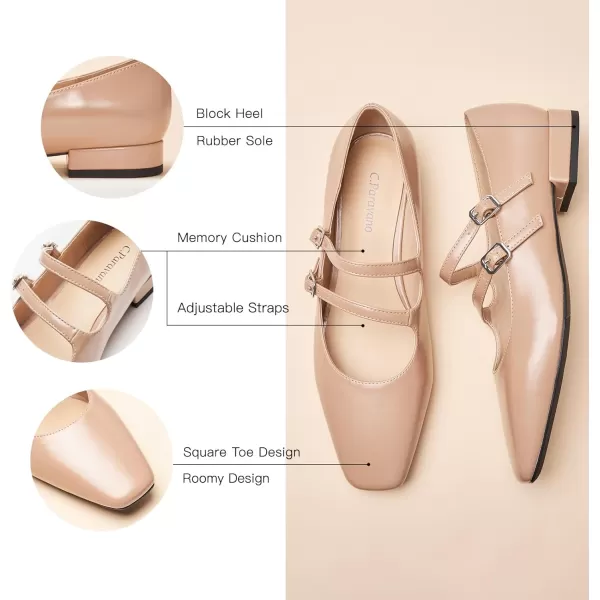 C.Paravano Women's Flats Mary Jane Flats Ballet Flats for Women Square Toe Block Heel Adjustable Straps Flat Fashion Casual Dressy Shoes