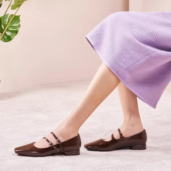 C.Paravano Women's Flats Mary Jane Flats Ballet Flats for Women Square Toe Block Heel Adjustable Straps Flat Fashion Casual Dressy Shoes