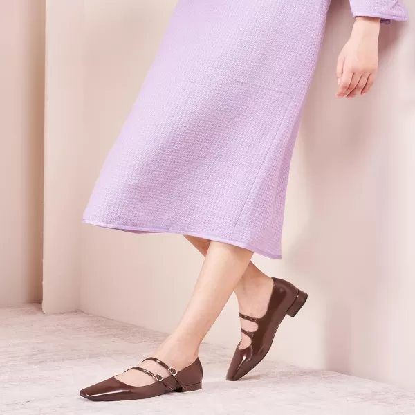 C.Paravano Women's Flats Mary Jane Flats Ballet Flats for Women Square Toe Block Heel Adjustable Straps Flat Fashion Casual Dressy Shoes