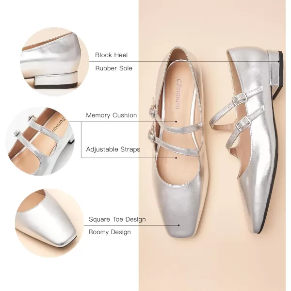 C.Paravano Women's Flats Mary Jane Flats Ballet Flats for Women Square Toe Block Heel Adjustable Straps Flat Fashion Casual Dressy Shoes