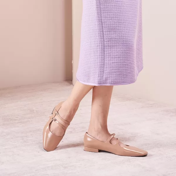 C.Paravano Women's Flats Mary Jane Flats Ballet Flats for Women Square Toe Block Heel Adjustable Straps Flat Fashion Casual Dressy Shoes