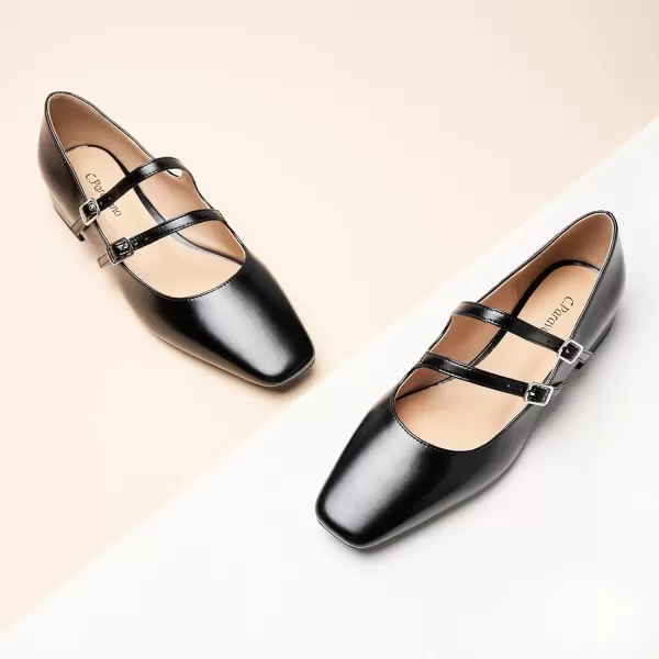 C.Paravano Women's Flats Mary Jane Flats Ballet Flats for Women Square Toe Block Heel Adjustable Straps Flat Fashion Casual Dressy Shoes