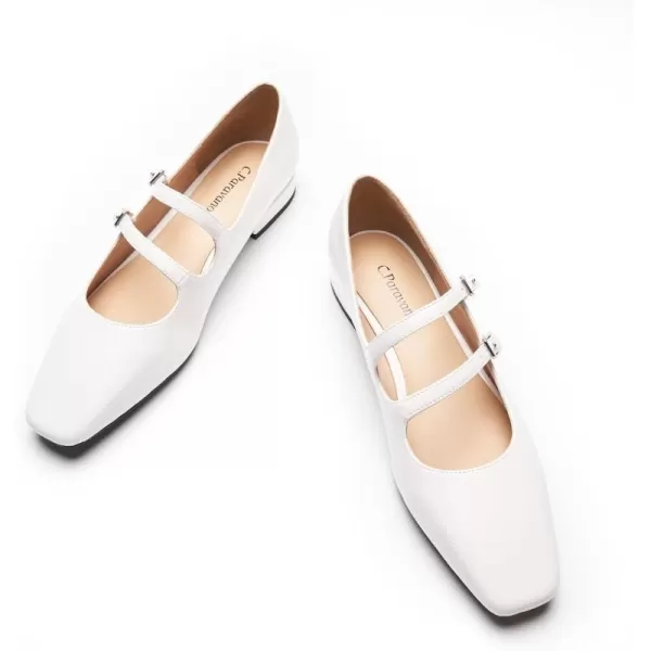 C.Paravano Women's Flats Mary Jane Flats Ballet Flats for Women Square Toe Block Heel Adjustable Straps Flat Fashion Casual Dressy Shoes
