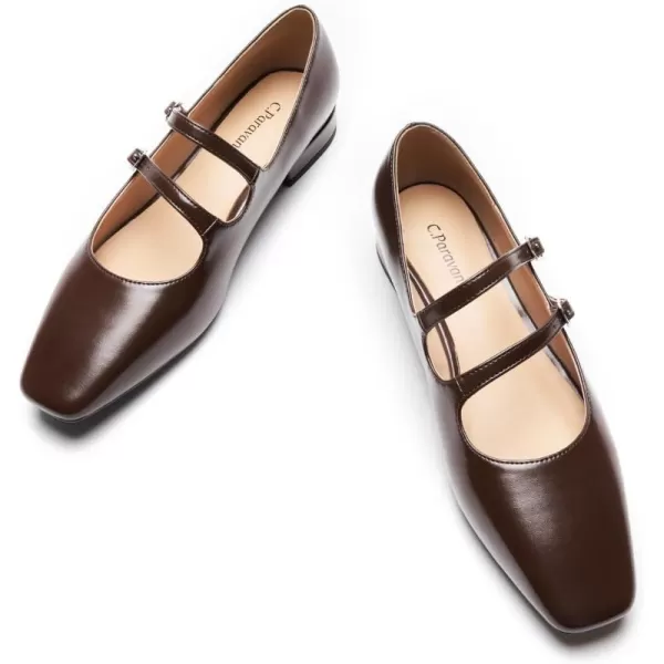 C.Paravano Women's Flats Mary Jane Flats Ballet Flats for Women Square Toe Block Heel Adjustable Straps Flat Fashion Casual Dressy Shoes