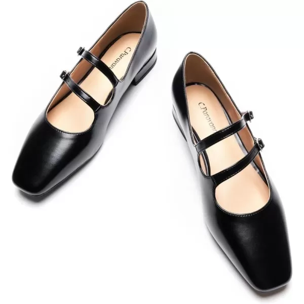 C.Paravano Women's Flats Mary Jane Flats Ballet Flats for Women Square Toe Block Heel Adjustable Straps Flat Fashion Casual Dressy Shoes