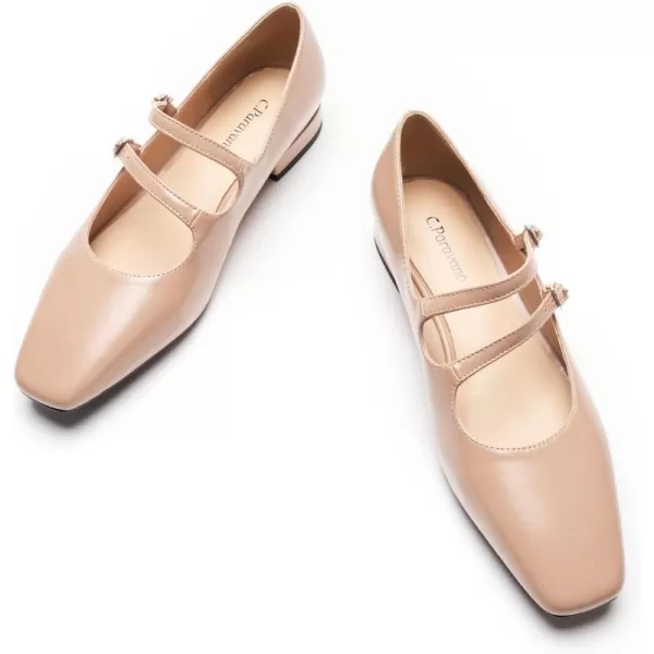 C.Paravano Women's Flats Mary Jane Flats Ballet Flats for Women Square Toe Block Heel Adjustable Straps Flat Fashion Casual Dressy Shoes