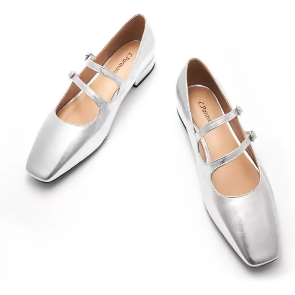 C.Paravano Women's Flats Mary Jane Flats Ballet Flats for Women Square Toe Block Heel Adjustable Straps Flat Fashion Casual Dressy Shoes