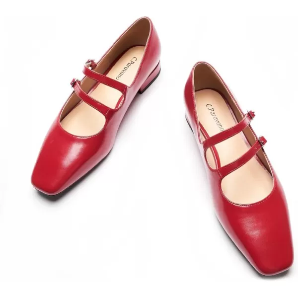 C.Paravano Women's Flats Mary Jane Flats Ballet Flats for Women Square Toe Block Heel Adjustable Straps Flat Fashion Casual Dressy Shoes