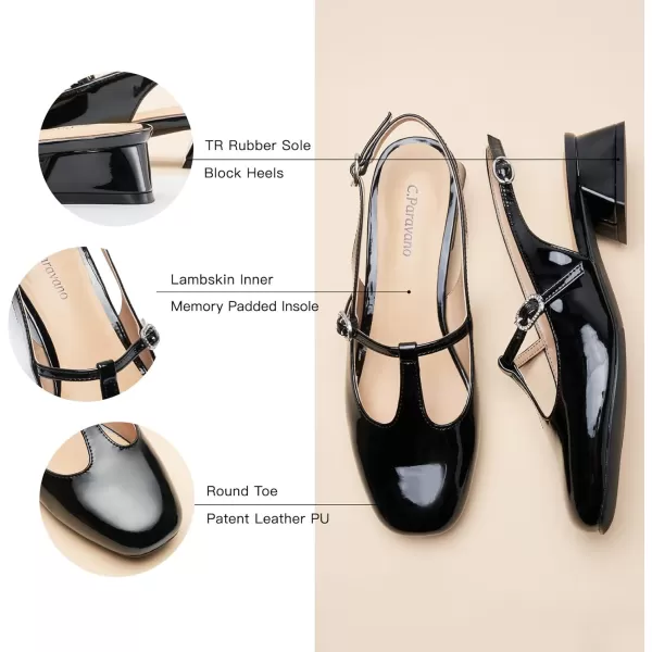 C.Paravano Mary Jane Slingback Pumps Round Toe Low Heel Mary Janes T Strap Slingback Heels Block Heel Mary Janes for Women Sling Back